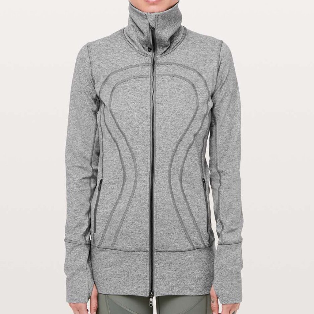 LULULEMON ATHLETICA IN STRIDE JACKET LONG FITTED STRETCH KNIT FULL ZIP sz 2